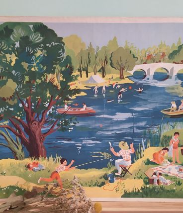 AFFICHE D'ÉCOLE ANCIENNE "LE BORD DE LA RIVIÈRE" H.POIRIÉ