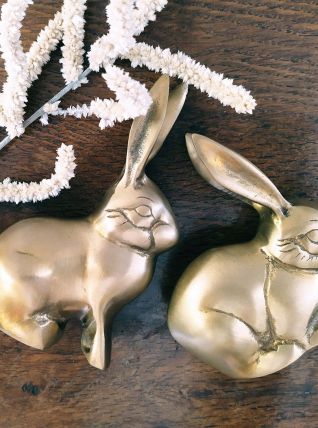 COUPLE DE LAPINS EN LAITON BROSSÉ