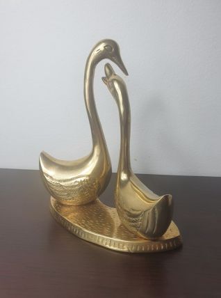 Couple de cygnes en laiton