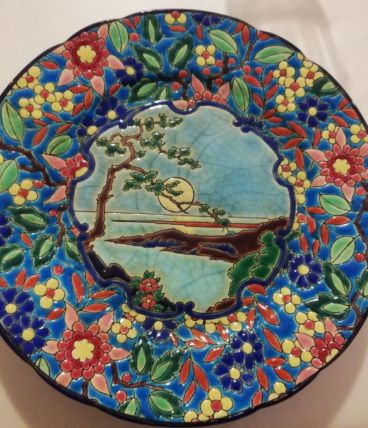 Assiette montée,assiette à fruits compotier Emaux de Longwy