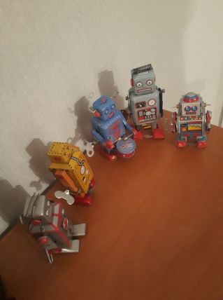  lot robots fer blanc réèdition 80s  vintage, deco, avec leu