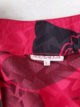 80s ensemble blouse jupe soie rouge noir L