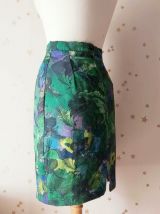 90 jupe crayon imprimé tropical vert violet XS