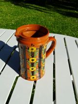 Grand pichet provençal fleuri ancien  pot vase carafe