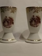 2 très beaux mazagrans porcelaine de luxe décor or scène gal