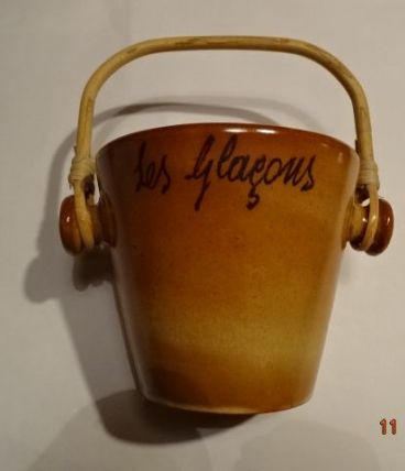 Seau à glaçons poterie et rotin années 80 pot
