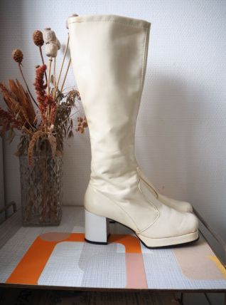 Bottes hautes à plateforme blanches GoGo Space Age 60s 70s