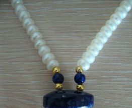 Sautoir ancien imitation perles et pierres bleues