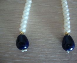 Sautoir ancien imitation perles et pierres bleues