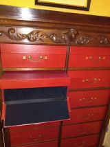Cartonnier en chêne 16 boîtes rouge