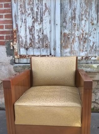 rare fauteuil club slezak en noyer massif époque art déco. 