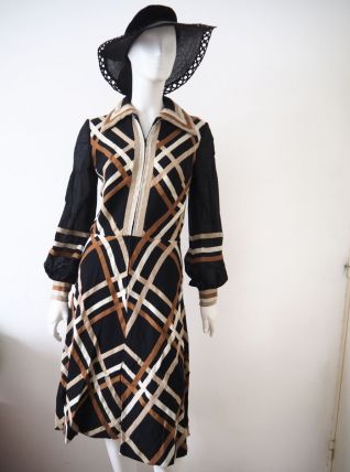 Robe midi col pelle à tarte en laine vintage 60's 70's