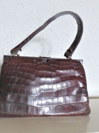 Sac à Main vintage marron Cuir façon Croco
