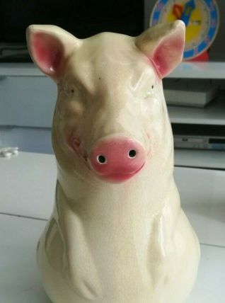 ANCIEN PICHET BARBOTINE JUG COCHON ROSE SARREGUEMINES