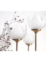 Trio de bougeoirs fleurs en laiton et verre vintage 
