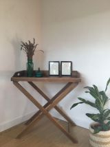 Table desserte  vintage pliante en bois plateau amovible 