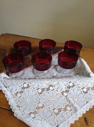 6 coupes à champagne rouge rubis cavalier - vintage Luminarc