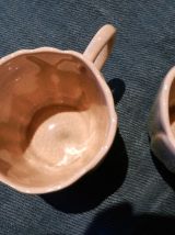 10Tasses à thé ou café faïence Charolles façon craquelé écru