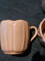 10Tasses à thé ou café faïence Charolles façon craquelé écru