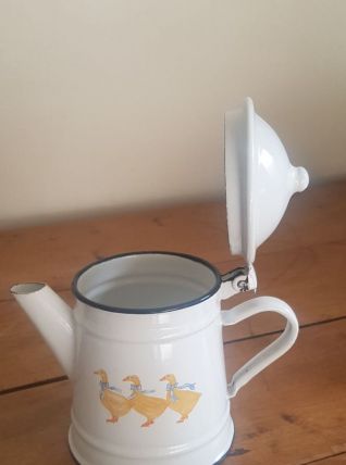 Ancienne cafetière émaillée - Motifs oies - vintage 60's