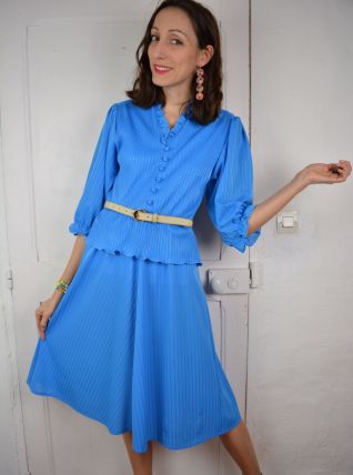 Robe bleue rayures brillantes T.38
