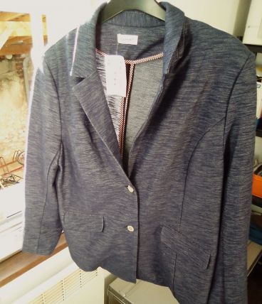 Veste en maille Bleu Chiné Damart, col Tai, taille 50