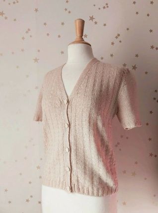 70s cardigan manches courtes laine beige