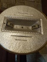 Lampadaire halogène bois et laiton H1,80m socle 30cm