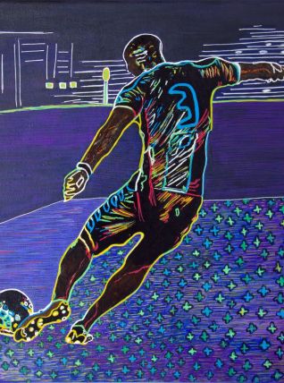Peinture  acrylique pièce unique joueur de football.  
