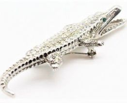 broche crocodile vintage strass