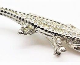 broche crocodile vintage strass