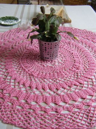 Napperon rond Rose crochet fait main Vintage 60'S