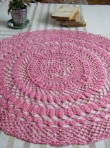 Napperon rond Rose crochet fait main Vintage 60'S