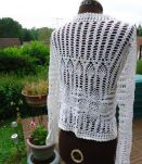 Gilet blanc coton fait main col V  manches longues