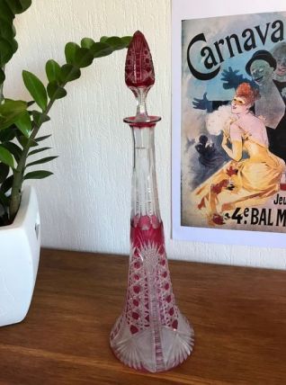 Carafe verre pressé moulé années 50/60