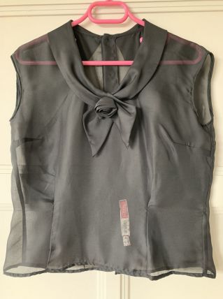 Haut noir Vintage en voile transparent