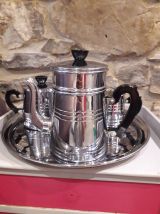 service à café en cuivre chromé et bakélite