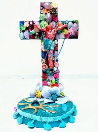 Croix de Jésus en bois à poser, bohème, kitsch