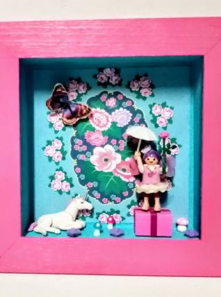 Cadre Playmobil rose personnalisable, fille, licorne