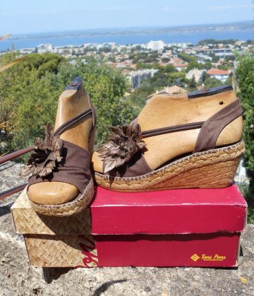 TONI PONS ESPADRILLES CHAUSSURES VINTAGE 1950 MARRON T 36 NE