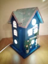 Lampe nichoir bleu, lampe de chevet oiseau bleu