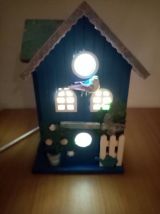 Lampe nichoir bleu, lampe de chevet oiseau bleu