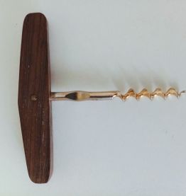 Ancien tire bouchon, bois de noyer, vis sans fin 