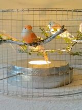 Lampe volière argentée et rose, cage d'oiseaux