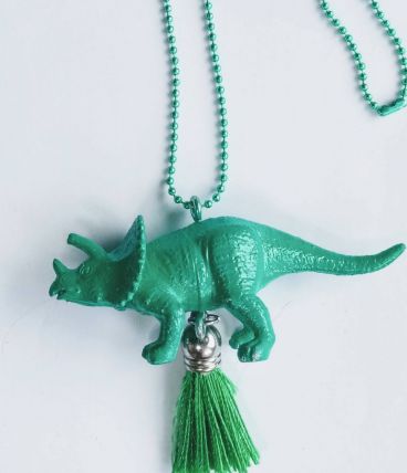 Collier dinosaure vert, Anchiceratops, fille, garçon
