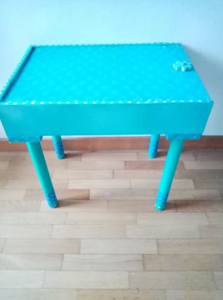 Table basse coulissante, rangement, bleu turquoise