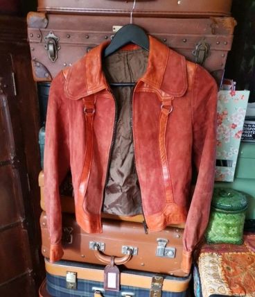 Veste courte cuir et daim marrron