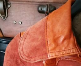 Veste courte cuir et daim marrron