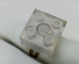 Bague Lego à brique translucide, argentée, réglable