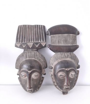 Masques couple africain baoulé,masque portrait Ndoma Mblo